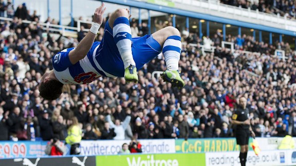 Noel Hunt celebrates after opening the scoring for Reading