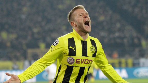 Jakub Blaszczykowski celebrates after scoring against Shakhtar