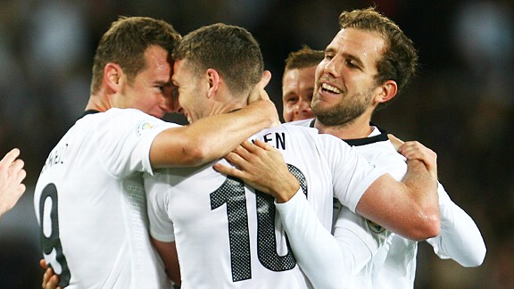 New Zealand celebrate after Chris Killen put them in front against New Caledonia