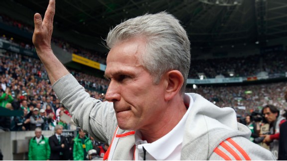 Bayern Munich manager Jupp Heynckes acknowledges the Borussia Monchengladbach crowd.