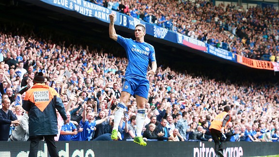 Fernando Torres celebrates after scoring what could prove to be his final goal for Chelsea