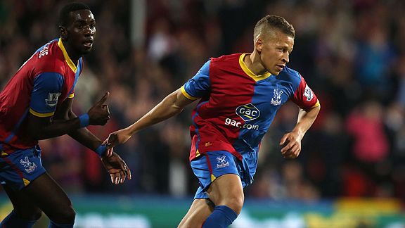 Dwight Gayle celebrates after scoring his first goal against Liverpool.