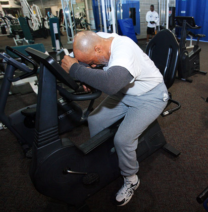 Willie Mays Aikens on exercise bike