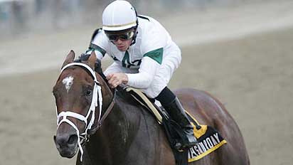 Any Given Saturday, with Garrett Gomez, wins the Grade 2 Dwyer Stakes at Belmont Park in July.
