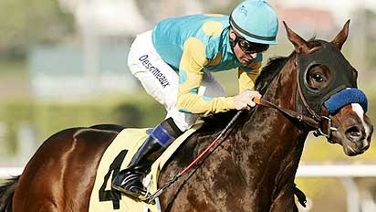 Massive Drama wins the Grade 3 Hollywood Prevue Stakes for 2-year-olds on Thanksgiving Day.