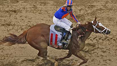 Rags to Riches, with Garrett Gomez, wins the Kentucky Oaks in May at Churchill Downs. Rags to Riches went to win the Belmont Stakes in June, too.
