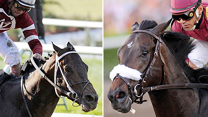Pyro (left) recently won the Grade 2 Louisiana Derby at Fair Grounds in another stunning rally. War Pass' latest Kentucky Derby prep came in an allowance at Gulfstream Park in February.