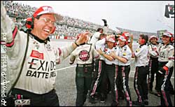 Jeff Burton's pit crew celebrate
