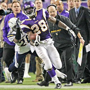 Minnesota RB Adrian Peterson rushed for an NFL-record 296 yards against the San Diego Chargers on Nov. 4, 2007. Minnesota RB Adrian Peterson rushed for an NFL-record 296 yards against the San Diego Chargers on Nov. 4, 2007.