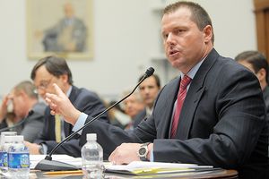 Roger Clemens testifying on Capitol Hill