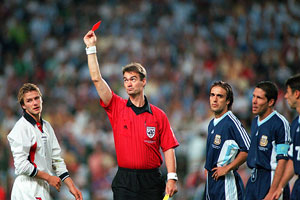 Beckham  Card on Bob Thomas Getty Images David Beckham S Red Card In The 1998 World