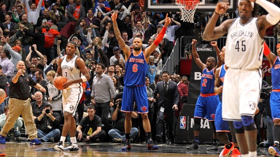 Tyson Chandler of the New York Knicks against the Brooklyn Nets