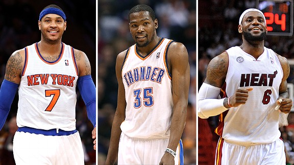 Carmelo Anthony, Kevin Durant, y LeBron James