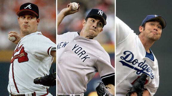 Greg Maddux, Mike Mussina and Hideo Nomo